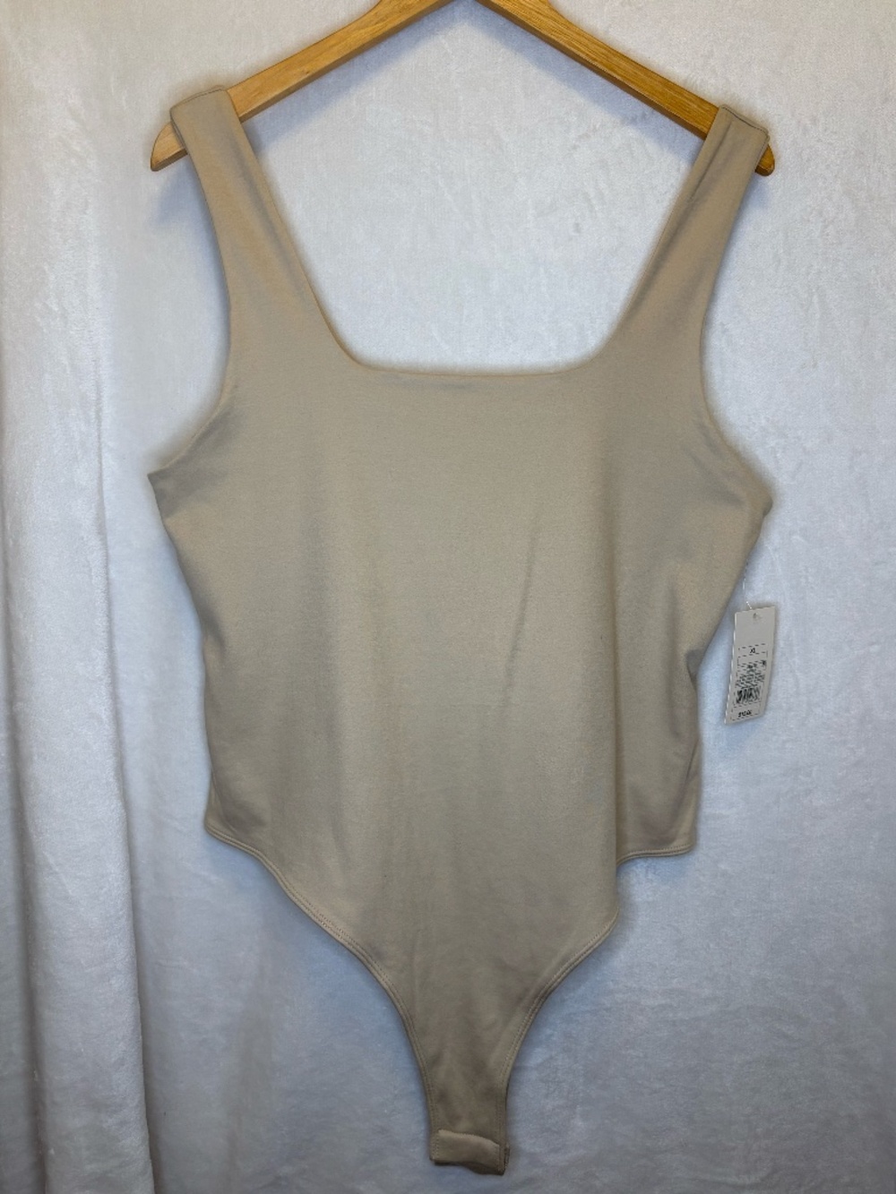 NWT Beige Bodysuit XL Square Neck Sleeveless Stretch Fitted Top Neutral Basic
